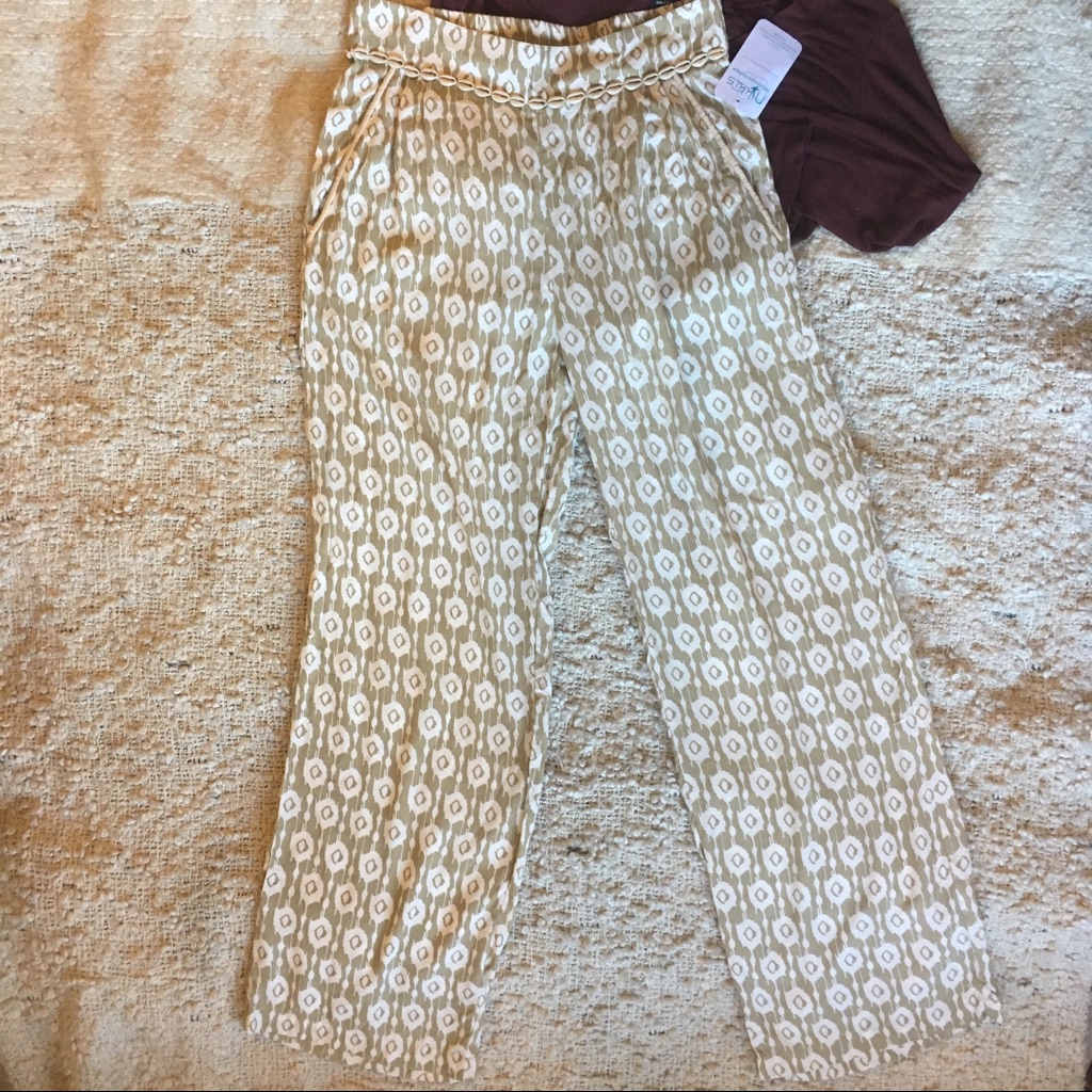 Skemo Beige And White Wide Leg Pants